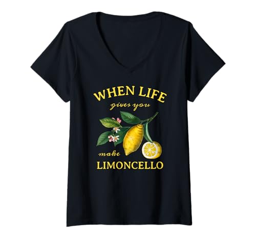 Damen Wenn das Leben dir Zitronen gibt, mach Limoncello, Amalfi, Italien T-Shirt mit V-Ausschnitt von Trendy Lemons Positano Amalfi Coast Italy Designs