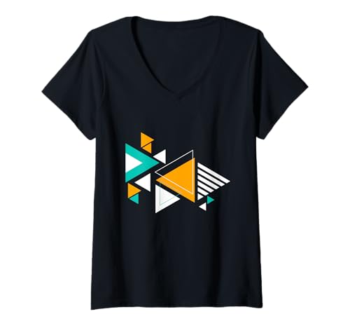 Damen Abstraktes geometrisches Dreieck, Bunte Kunstgra T-Shirt mit V-Ausschnitt Damen Abstraktes geometrisches Dreieck, Bunte Kunstgra T-Shirt mit V-Ausschnitt von Trendy Minimalist Art