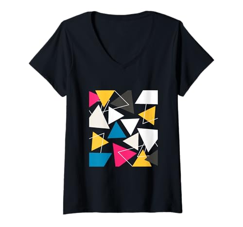Damen Bold Retro Colorful Geometric Abstract Artwork T-Shirt mit V-Ausschnitt Damen Bold Retro Colorful Geometric Abstract Artwork T-Shirt mit V-Ausschnitt von Trendy Minimalist Art