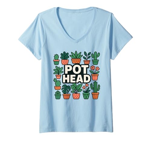 Damen Lustiges Pflanzenliebhaber-Hemd, Topfkopf, Gartenarbeit, Sukkulenten, Kaktus T-Shirt mit V-Ausschnitt Damen Lustiges Pflanzenliebhaber-Hemd, Topfkopf, Gartenarbeit, Sukkulenten, Kaktus T-Shirt mit V-Ausschnitt von Trendy Plant Lover Botanical Humor Apparel Co