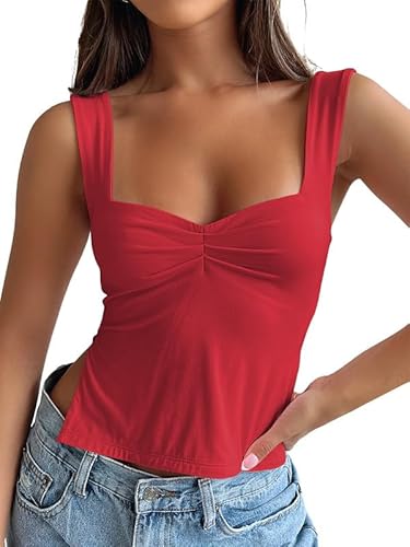 Trendy Queen Bauchfreies Damen-Tanktop, niedlich, rückenfrei, Outfit, Y2K, sexy, Sommer, trendige Kleidung, Grundlagen, Rot/Ausflug, einfarbig (Getaway Solids), X-Klein von Trendy Queen