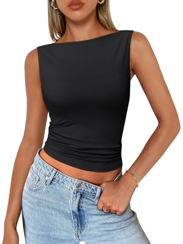 Trendy Queen Damen Ausgehen Casual Tank Tops Sommer Camisole Ärmelloses Shirt, Schwarz, Klein von Trendy Queen