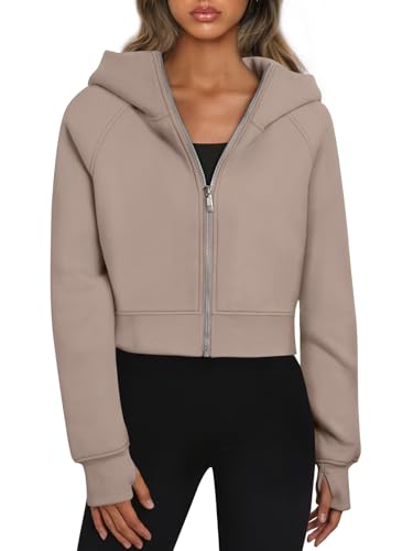 Trendy Queen Damen-Kapuzenpullover mit Reißverschluss, bauchfreie Sweatshirts, Herbst-Outfits, lässiger Kapuzenpullover, Pullover, Tops, Winterkleidung 2024, Kaffeegrau, S Trendy Queen Damen-Kapuzenpullover mit Reißverschluss, bauchfreie Sweatshirts, Herbst-Outfits, lässiger Kapuzenpullover, Pullover, Tops, Winterkleidung 2024, Kaffeegrau, S von Trendy Queen