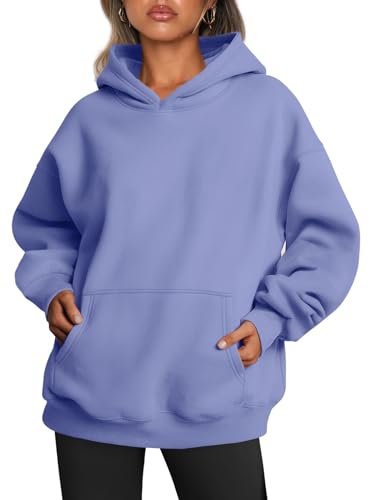 Trendy Queen Damen-Kapuzenpullover, übergroß, Fleece, langärmelig, Pullover, Herbst-Outfits mit Tasche, Blau/Violett, M von Trendy Queen