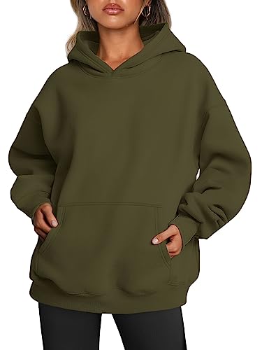 Trendy Queen Damen Oversized Hoodies Fleece Sweatshirts Langarm Pullover Herbst Kleidung mit Tasche, Grün (Army Green), XL von Trendy Queen