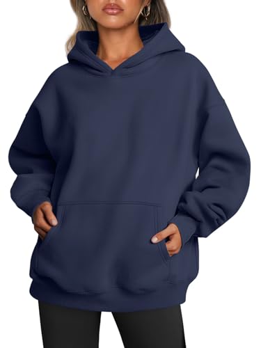 Trendy Queen Damen-Kapuzenpullover, übergroß, Fleece, langärmelig, Pullover, Herbst-Outfits mit Tasche, Marineblau, S von Trendy Queen
