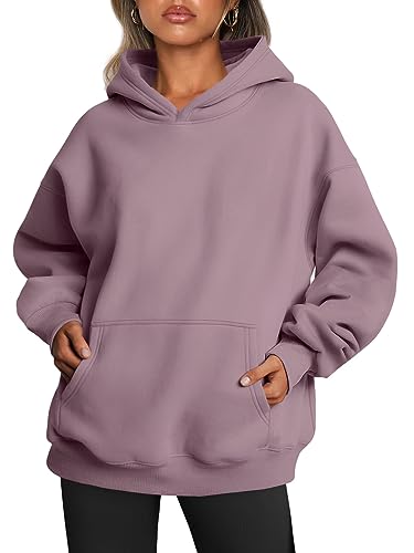 Trendy Queen Damen-Kapuzenpullover, übergroß, Fleece, langärmelig, Pullover, Herbstkleidung mit Tasche, Muskatnuss, S von Trendy Queen