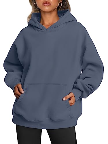 Trendy Queen Damen Oversized Hoodies Fleece Sweatshirts Langarm Pullover Herbst Kleidung mit Tasche, dusty blue, S von Trendy Queen