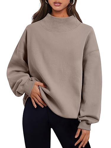 Trendy Queen Damen Oversized Sweatshirts Rollkragenpullover Langarm Hoodies Tops Herbst Outfits 2023 Kleidung, Kaffeegrau, XL von Trendy Queen