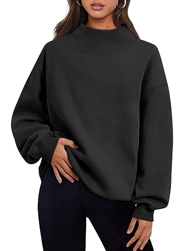 Trendy Queen Damen-Sweatshirt, Rollkragenpullover, langärmelig, Kapuzenpullover, Tops, Herbst-Outfits 2024, Schwarz, M von Trendy Queen