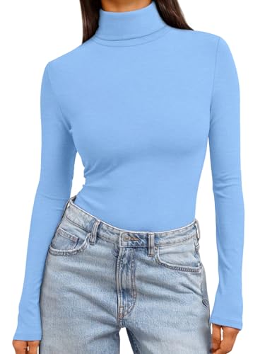 Trendy Queen Damen Rollkragen Langarm Shirts Herbst Mode Basic Thermounterwäsche Tops Winter Kleidung 2025, Babyblau, Groß von Trendy Queen