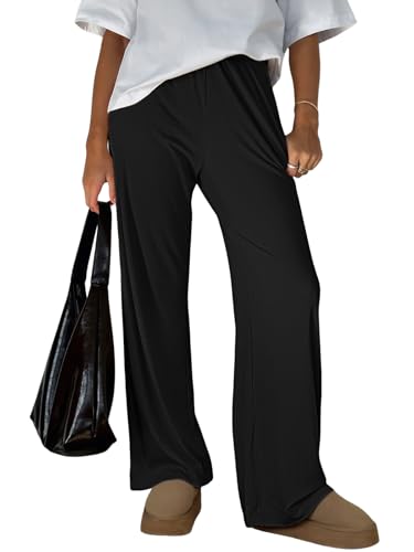 Trendy Queen Damen-Trainingshose, lässig, weites Bein, bequeme Loungehose, Baggy, fließend, gerippt, Herbst-Outfits, Schwarz, XX-Large von Trendy Queen