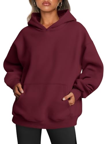 Trendy Queen Übergroße Kapuzenpullover aus Fleece für Damen, Langärmelige Pullover, Herbst-Outfits, Winterkleidung, tiefes rot, M Trendy Queen Übergroße Kapuzenpullover aus Fleece für Damen, Langärmelige Pullover, Herbst-Outfits, Winterkleidung, tiefes rot, M von Trendy Queen