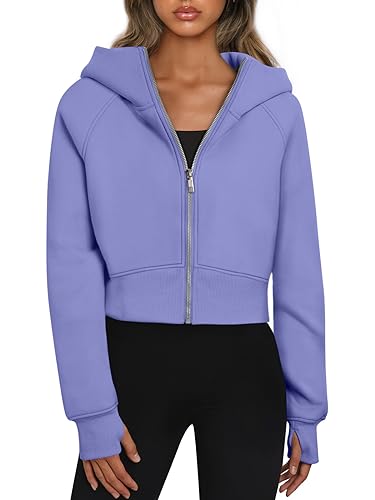 Trendy Queen Damen-Kapuzenpullover mit Reißverschluss, bauchfreie Sweatshirts, Herbst-Outfits, lässiger Kapuzenpullover, Pullover, Tops, Winterkleidung 2024, Purpleblue, S von Trendy Queen