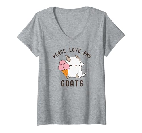 Damen Süßes Bauernhoftier von Peace Love and Goats für Damen und Mädchen T-Shirt mit V-Ausschnitt von Trendy Retro Vintage Animal and Summer by D