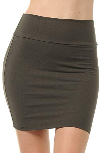 Fashion Aktiv Basic Doppellagige Baumwolle Simple Stretch Tube Bleistift Mini Rock - grün - Mittel von Trendy Street