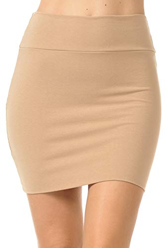 Trendy Street Basic doppellagige Baumwolle Einfach Stretchy Tube Bleistift Mini Rock - Beige - Mittel von Trendy Street