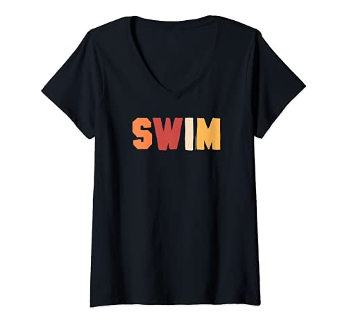 Damen Swim Vintage Text Schwimmschwimmer T-Shirt mit V-Ausschnitt Damen Swim Vintage Text Schwimmschwimmer T-Shirt mit V-Ausschnitt von Trendy Swimmer Tshirts