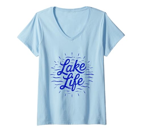 Damen Fun Lake Life Vibe New Outdoor Bootsfahrer Camper Naturliebhaber T-Shirt mit V-Ausschnitt von Trendy Tamale