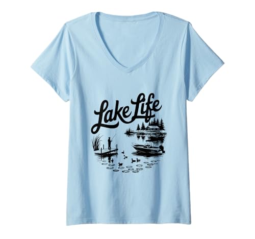 Damen Lake Life Ducks New Outdoor Bootsfahrer Camper & Naturliebhaber T-Shirt mit V-Ausschnitt Damen Lake Life Ducks New Outdoor Bootsfahrer Camper & Naturliebhaber T-Shirt mit V-Ausschnitt von Trendy Tamale
