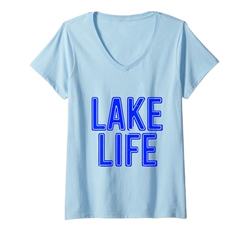 Damen Lake Life Vibe Fun Outdoor Bootsfahrer Camper & Naturliebhaber T-Shirt mit V-Ausschnitt von Trendy Tamale