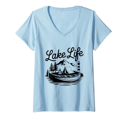 Damen Mountain Lake Life Outdoor Bootsfahrer Camper & Naturliebhaber T-Shirt mit V-Ausschnitt von Trendy Tamale