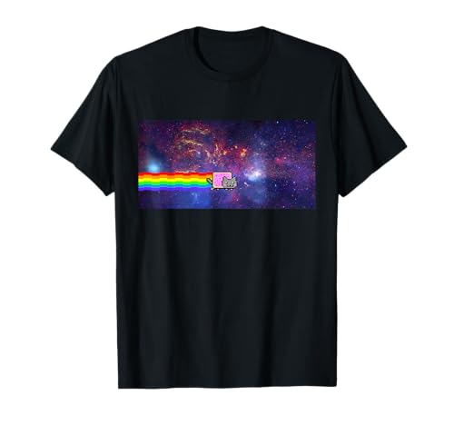 Trendy Tees Nyan Cat Space Herren T-Shirt Schwarz S U-Ausschnitt Kurzarm Klassische Passform Polyester 100% Cartoon T-Shirt Alle Count 1 von Trendy Tees