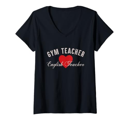 Damen In My Engaged Era Gym X English Teacher Love Collegiate T-Shirt mit V-Ausschnitt Damen In My Engaged Era Gym X English Teacher Love Collegiate T-Shirt mit V-Ausschnitt von Trendy Wedding Engagement Apparel