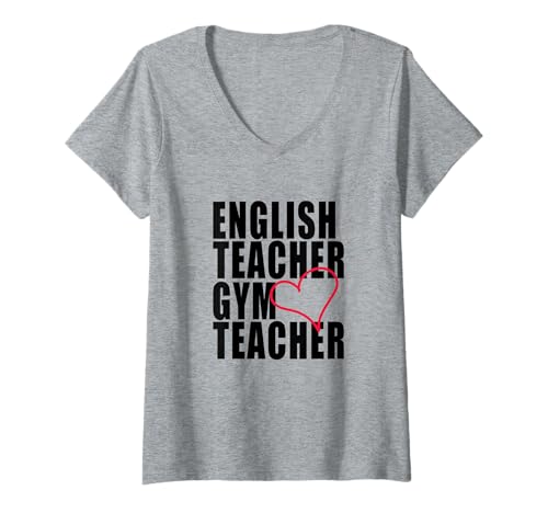 Damen In My Engaged Era Gym X English Teacher Red Heart T-Shirt mit V-Ausschnitt Damen In My Engaged Era Gym X English Teacher Red Heart T-Shirt mit V-Ausschnitt von Trendy Wedding Engagement Apparel