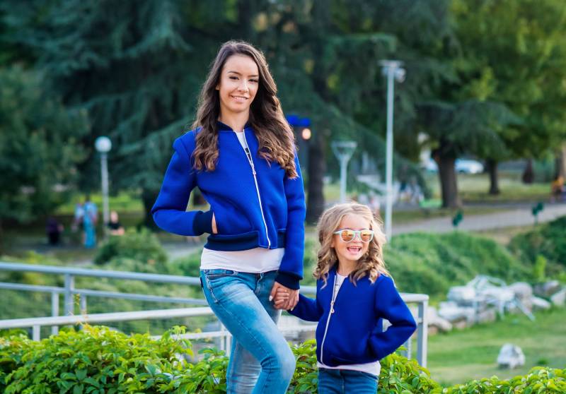 2Er Set Bomberjacke Bomber Marineblau Mama Und Ich Outfits Windbreaker Rockabilly Jacke Racing Mutter Tochter Coach von TrendyBG