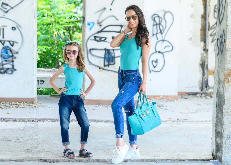 2Er Set Mutter Tochter Passendes Mama Und Ich Outfit Mint Top Mom & Me T-Shirt Passendes Langes Wie Shirt von TrendyBG