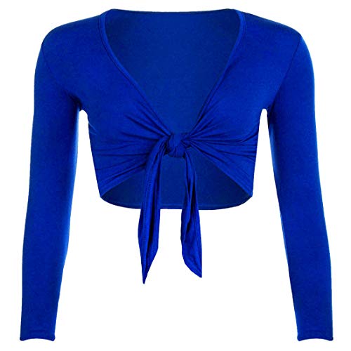TrendyFashion Damen Shrug Tie Up Langarm Top Damen Einfarbig Lange Ärmel Tie Up Front Bolero Shrug Damen Wrap Open Crop Cardigan Top, königsblau, 50-52 von TrendyFashion