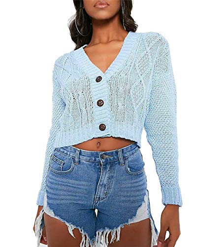 TrendyFashion Damen-Strickjacke, kurz, mit Zopfmuster, 3 Knöpfen, zum Öffnen, himmelblau, 38-40 TrendyFashion Damen-Strickjacke, kurz, mit Zopfmuster, 3 Knöpfen, zum Öffnen, himmelblau, 38-40 von TrendyFashion