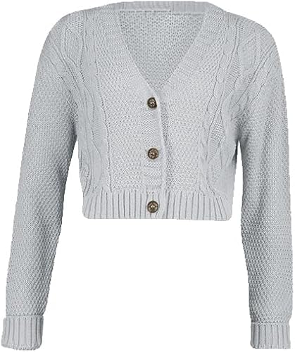 TrendyFashion Damen-Strickjacke, kurz, mit Zopfmuster, 3 Knöpfen, zum Öffnen, silber, 34-36 TrendyFashion Damen-Strickjacke, kurz, mit Zopfmuster, 3 Knöpfen, zum Öffnen, silber, 34-36 von TrendyFashion