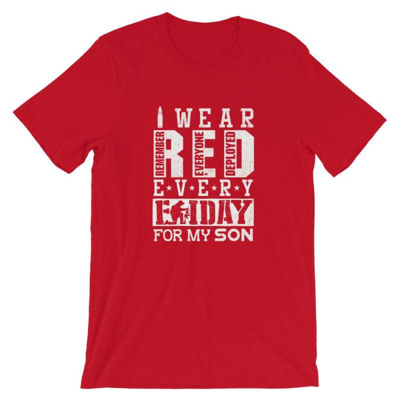Ich Trage Rot Für Meinen Sohn Erinnern Alle Eingesetzt Militärarmee Familie Red Freitag Shirt Unisex Jersey Kurzarm T-Shirt von TrendyFindsCo