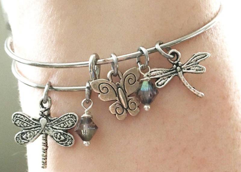 Libelle Schmetterling Natur Kristall Silber Charme Verstellbar Draht Armreif Libelle Schmetterling Natur Kristall Silber Charme Verstellbar Draht Armreif von TrendyGurlSales
