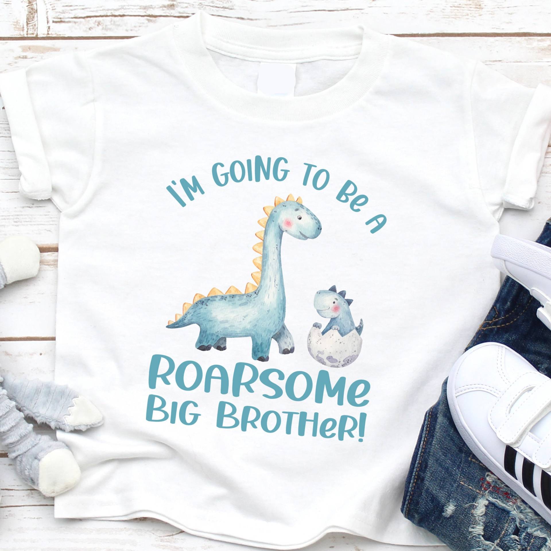 Ich Werde Ein Big Brother Dinosaurier T-Shirt Sein, Baby Ankündigung Idee Für Sohn Oder Tochter, Jungen Tshirt, Brüder Passendes Shirt von TrendyTykesClothing