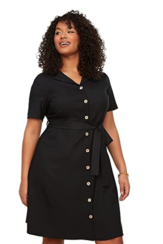 Trendyol Curve Damen Mini Hemdkleid Regular Plus Size Kleid, Schwarz, 44 Große Größen EU Trendyol Curve Damen Mini Hemdkleid Regular Plus Size Kleid, Schwarz, 44 Große Größen EU von TRENDYOL
