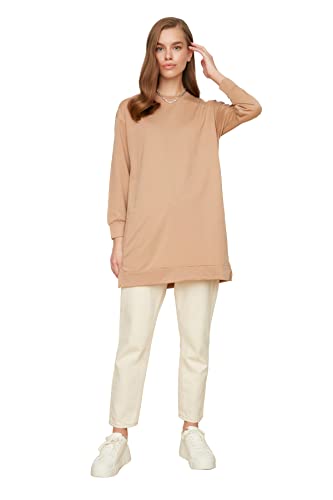 Trendyol Modest Damen Beige Bike Collar Basic Knitted Sweatshirt, Beige, M EU von TRENDYOL