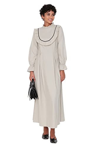 Trendyol Modest Damen Trendyol Woman Design Maxi A-line Standing Collar Woven Dress, Beige, 40 EU von TRENDYOL