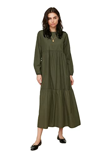 Trendyol Modest Damen Round Neck Saucet Dress, Khaki, 36 EU von TRENDYOL