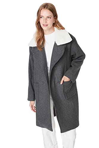 TRENDYOL Damen Trendyol Damen Oversize Parkas Plain Webstoff Mantel Coat, Anthrazit, 38 EU von TRENDYOL