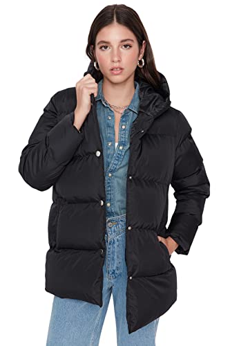 TRENDYOL Damen Trendyol Damen Regular Puffer Plain Webstoff Winterjacke Coat, Schwarz, M EU von TRENDYOL