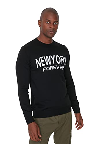 TRENDYOL Herren Pullover mit Rundhalsausschnitt, Einfarbig Sweatshirt, Schwarz, S EU von TRENDYOL