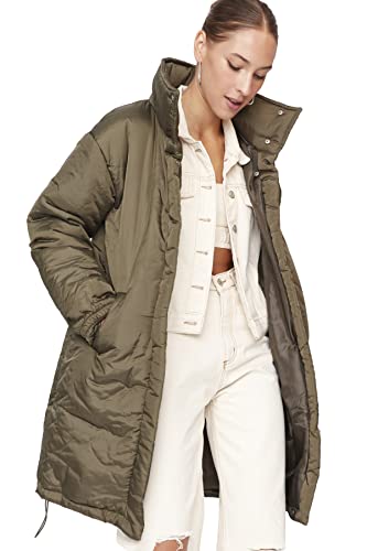 TRENDYOL Women's Damen Regular Puffer Plain Webstoff Winterjacke Coat, Khaki, S von TRENDYOL