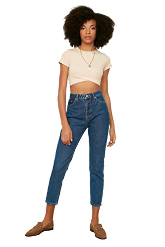 Trendyol, blaue Hohe Taille Mom Jeans, blau, 34 von TRENDYOL