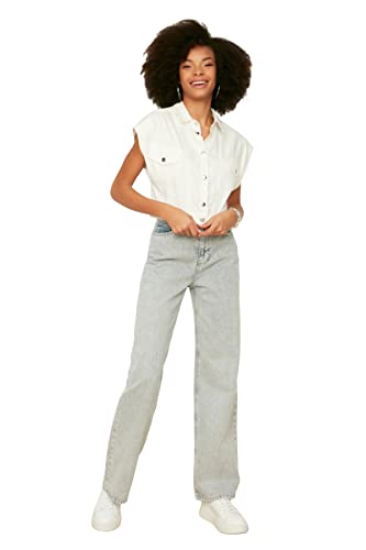 Trendyol, hohe Waschbeinjeans mit grauer Waschwirkung, grau, 42 von TRENDYOL