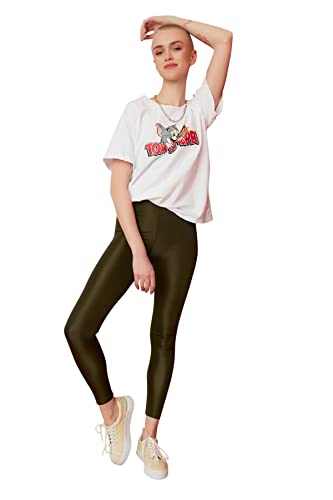 Trendyol Damen Khaki Bright Disco Knitted Tights Leggings, Khaki, L EU von TRENDYOL