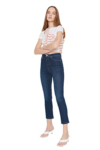 Trendyol, Navy LaCivert Hohe Taille Slim Fit Jeans, Navy, 38 von TRENDYOL