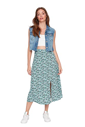 TRENDYOL Damen Trendyol Fliesenblumenmuster Tipp Detaillierter Rock Skirt, Grün, 40 EU von TRENDYOL